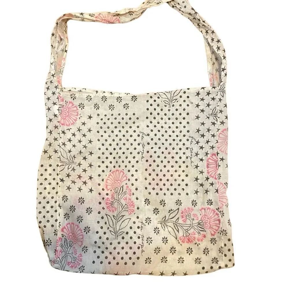 Free People Tote Bag Gauze linen Boho Reusable Floral Festival
